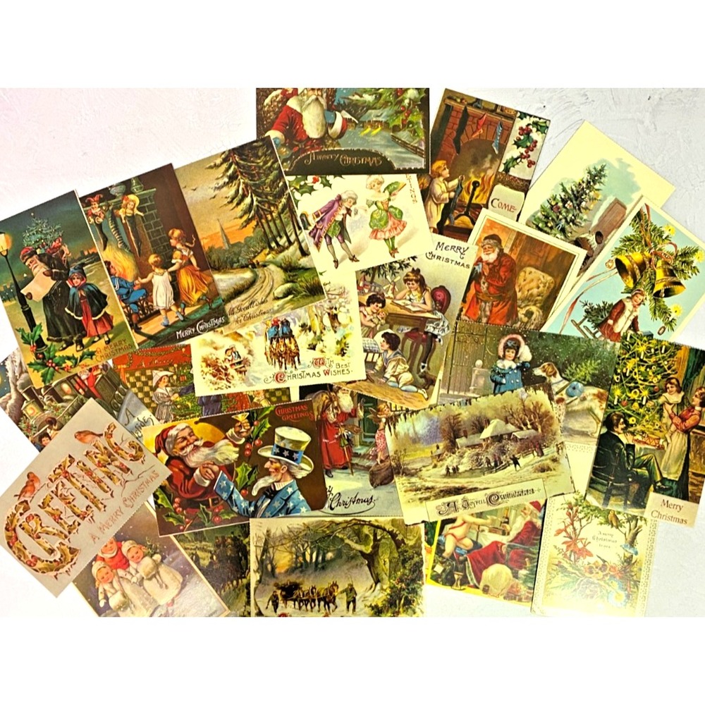 Antique Victorian Replica Christmas Postcards (23)‎ Ephemera Junk Journal